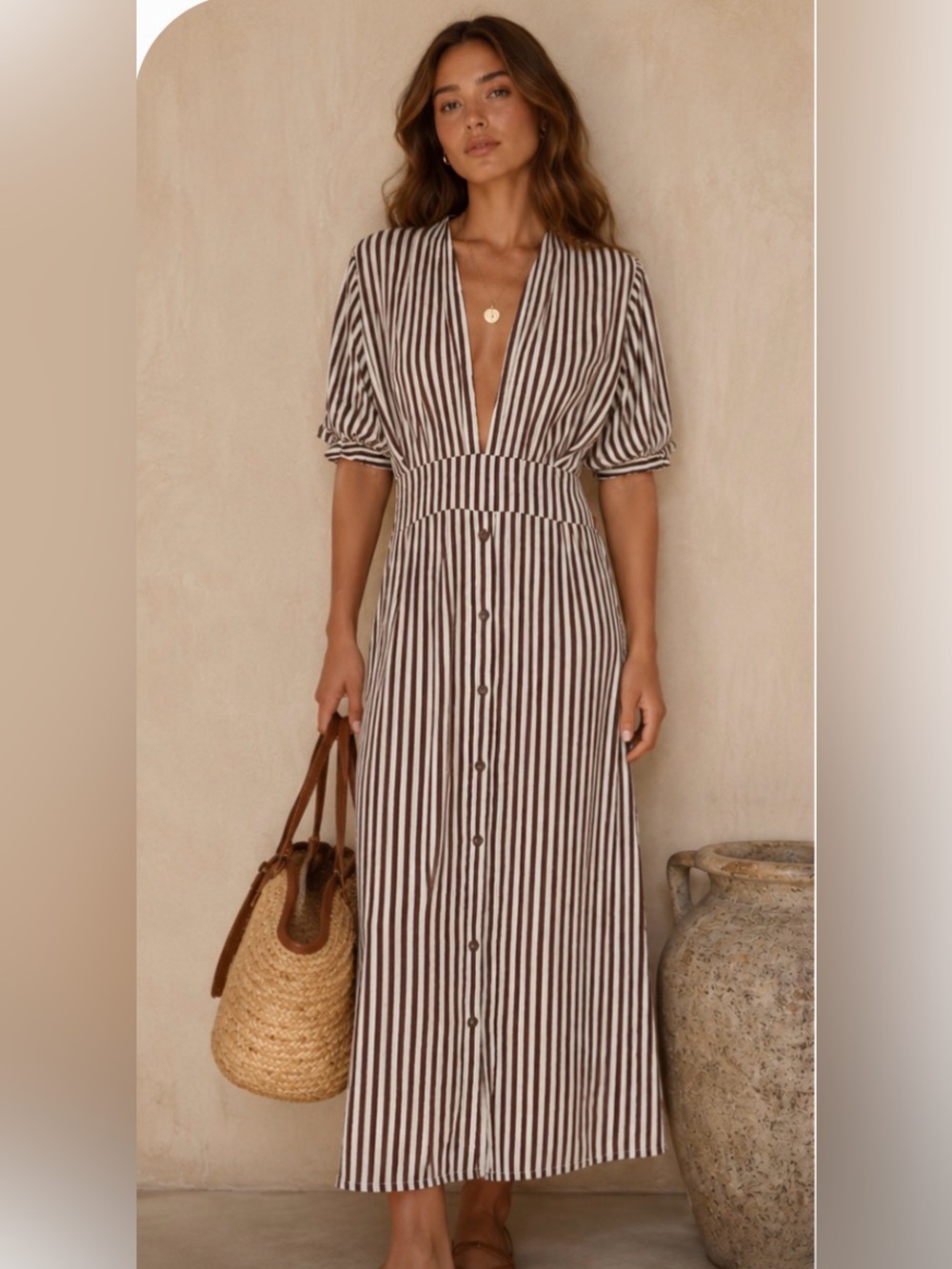 Faithfull the Brand Women's 10  Farah Dress Boho Preppy Midi Dress